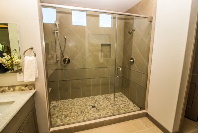Walk-in Shower with Pebble Stone Floor